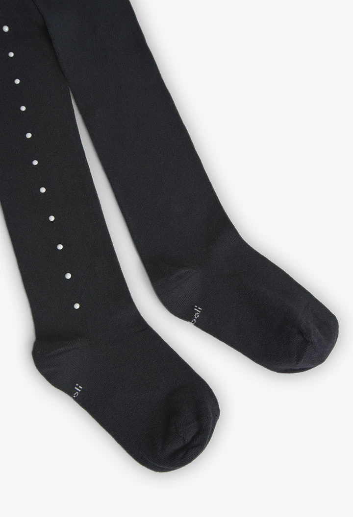 Cotton tights with pearls for girls in black