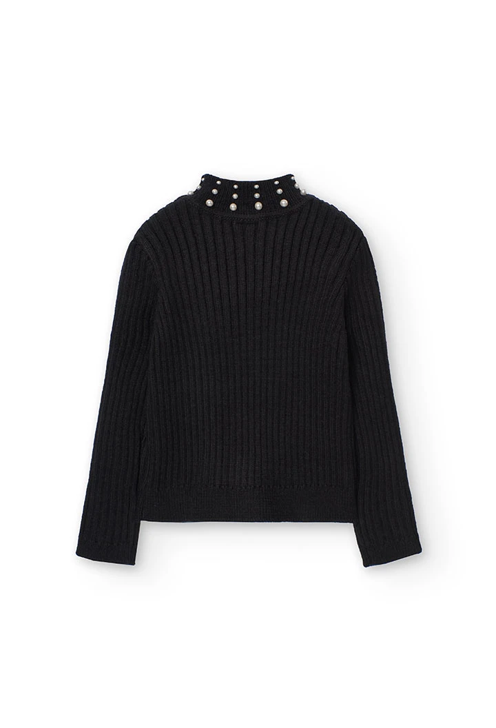 Knitted jumper with pearls for girls in black