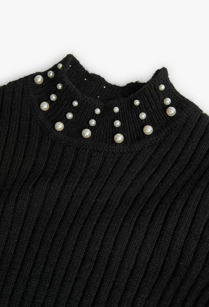 Knitted jumper with pearls for girls in black