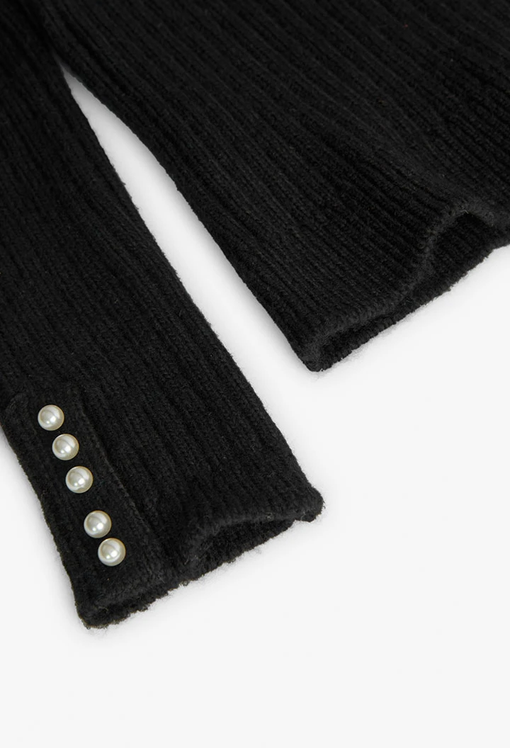 Maglione in tricot con perline per bambina in nero