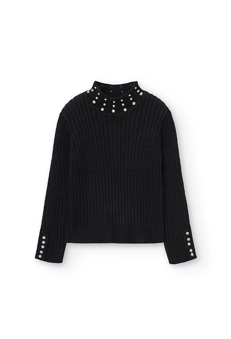 Knitted jumper with pearls for girls in black