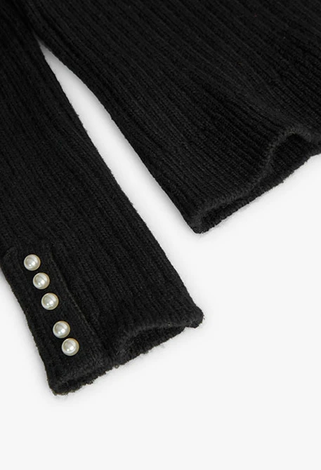 Knitted jumper with pearls for girls in black