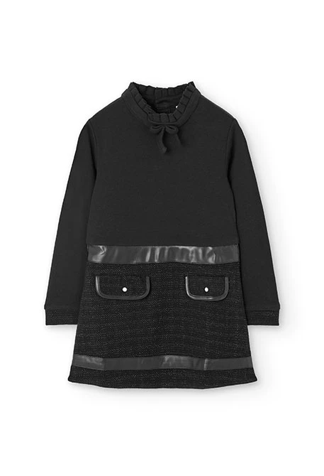 Vestito in maglia di cotone per bambina in nero