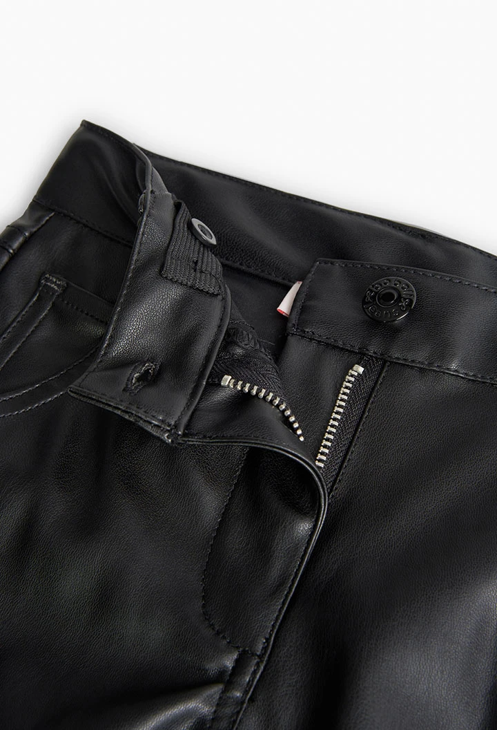 Black faux leather trousers for girls