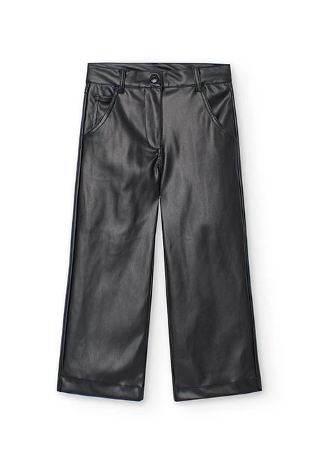 Pantaloni in pelle sintetica per bambina in nero