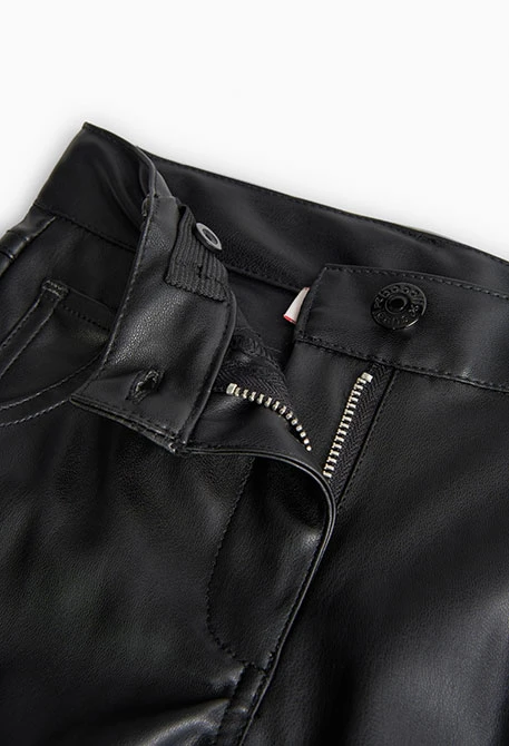 Black faux leather trousers for girls