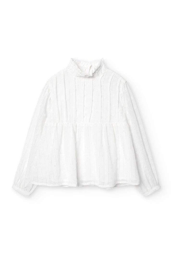 Blusa de chiffon plumeti de algodão de menina em branco