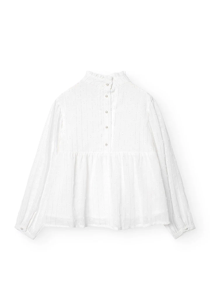 Blusa de gasa plumeti de algodón de niña en blanco