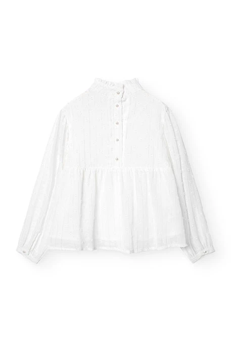 Blusa de chiffon plumeti de algodão de menina em branco