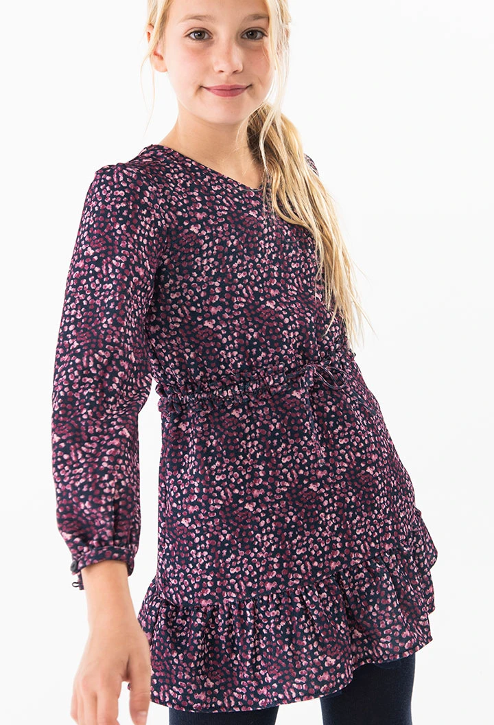 Vestido de crepe de menina com estampado de flores