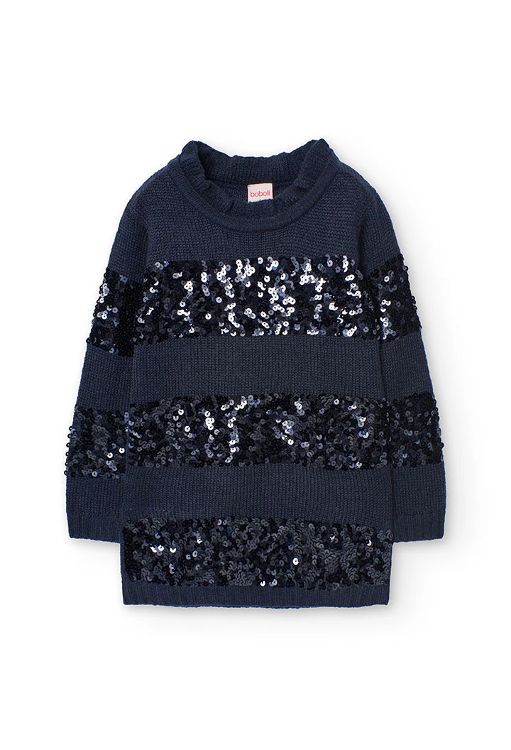 Girl\'s navy blue knitted dress