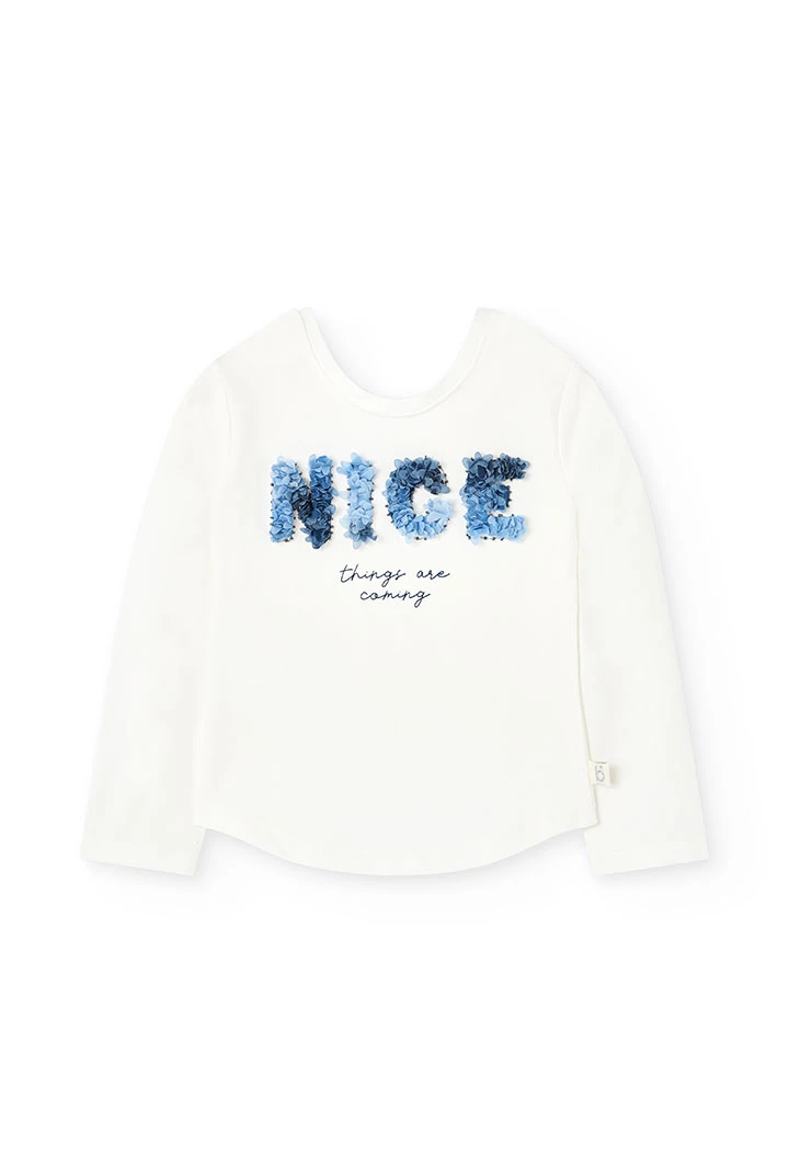 Camiseta de punto de elástica para niña en blanco