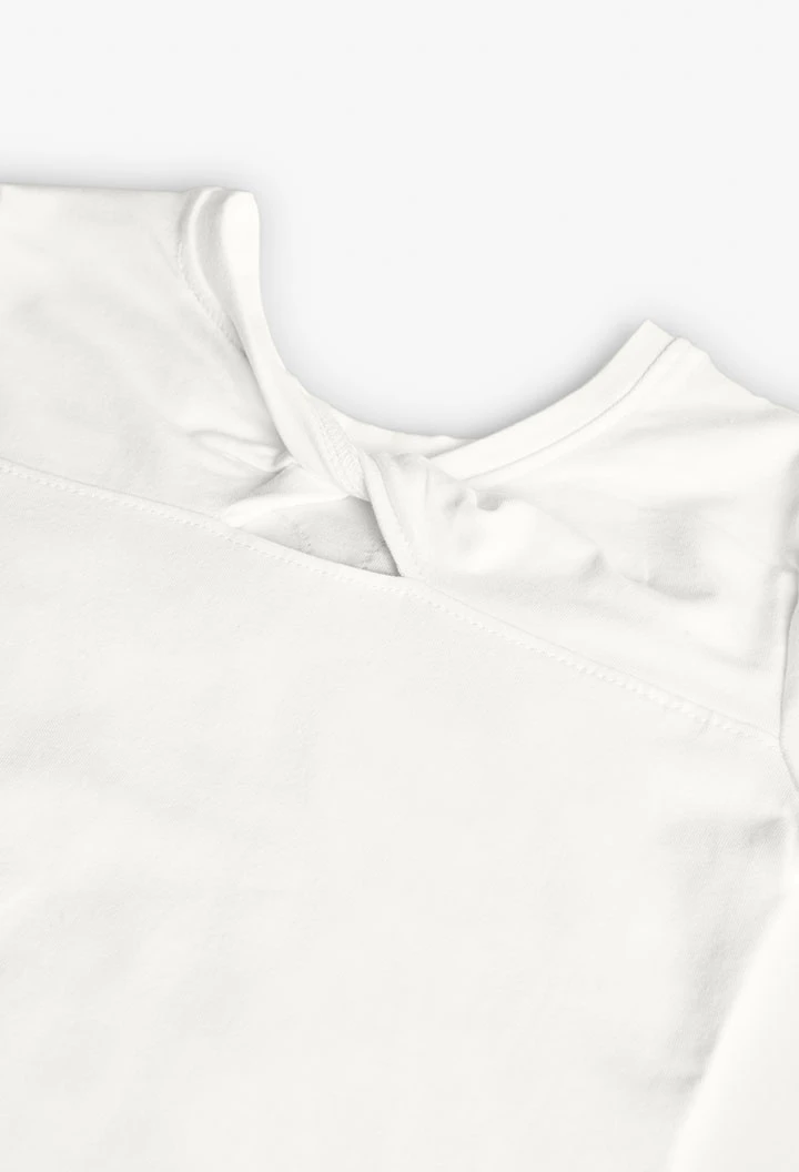 Camiseta de punto de elástica para niña en blanco