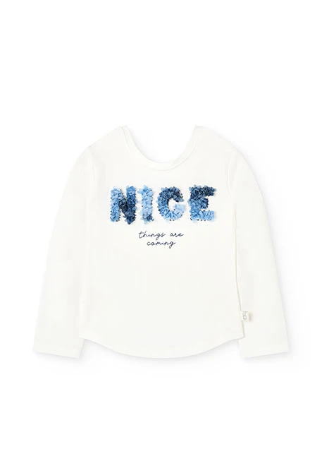 Camiseta de punto de elástica para niña en blanco