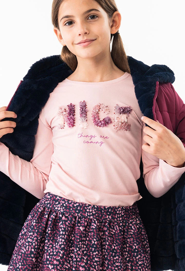 Camiseta de punto de elástica para niña en rosa