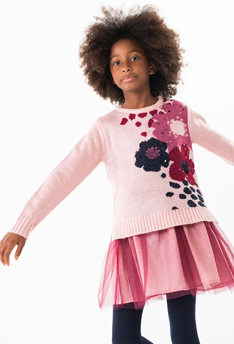 Robe en tricot pour fille en rose