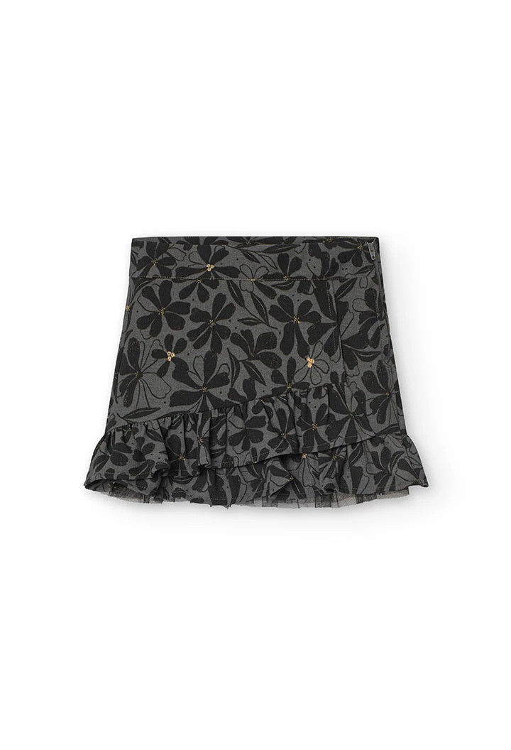 Skirt for girl with black floral print