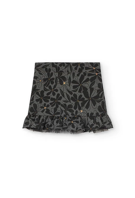 Skirt for girl with black floral print