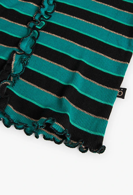 Camiseta de canalé de niña con estampado de rayas en verde y negro