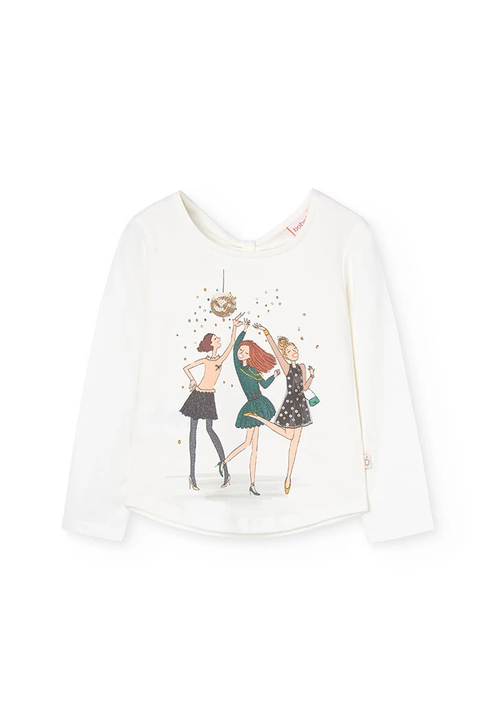 Knitted T-shirt for girls with white print