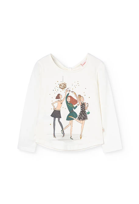 Camiseta de punto para niña con estampado en blanco