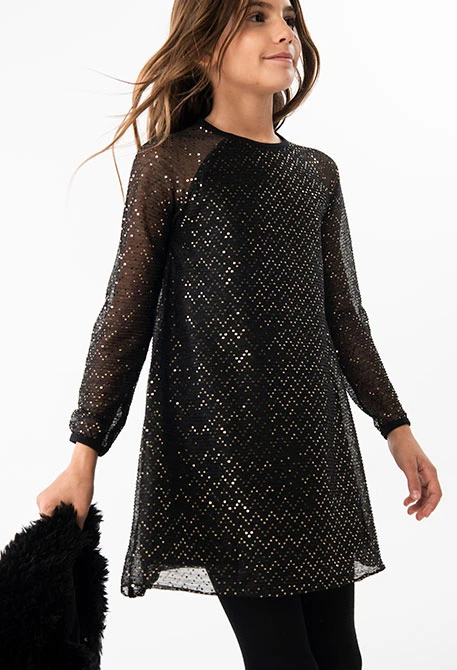 Black tulle dress with sequins for girls