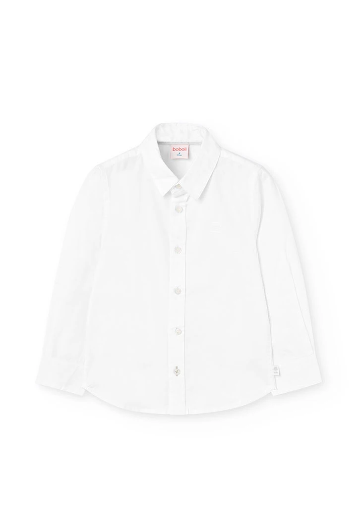 Camisa oxford para niño de manga larga en blanco