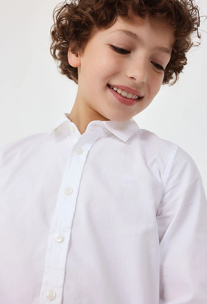 Camisa oxford para niño de manga larga en blanco