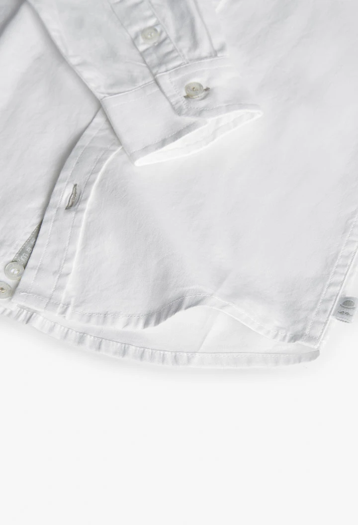 Camisa oxford para niño de manga larga en blanco