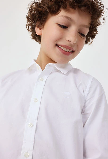 Camisa oxford per a nen de màniga llarga en blanc