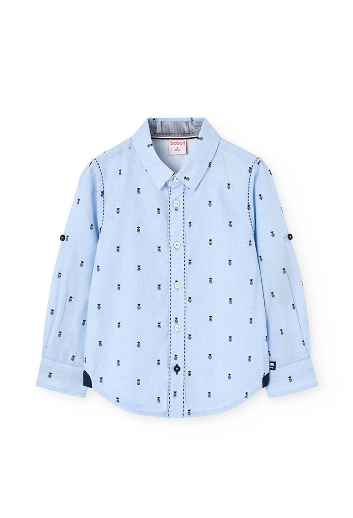 Camisa de fil a fil para criança com estampado em azul-claro