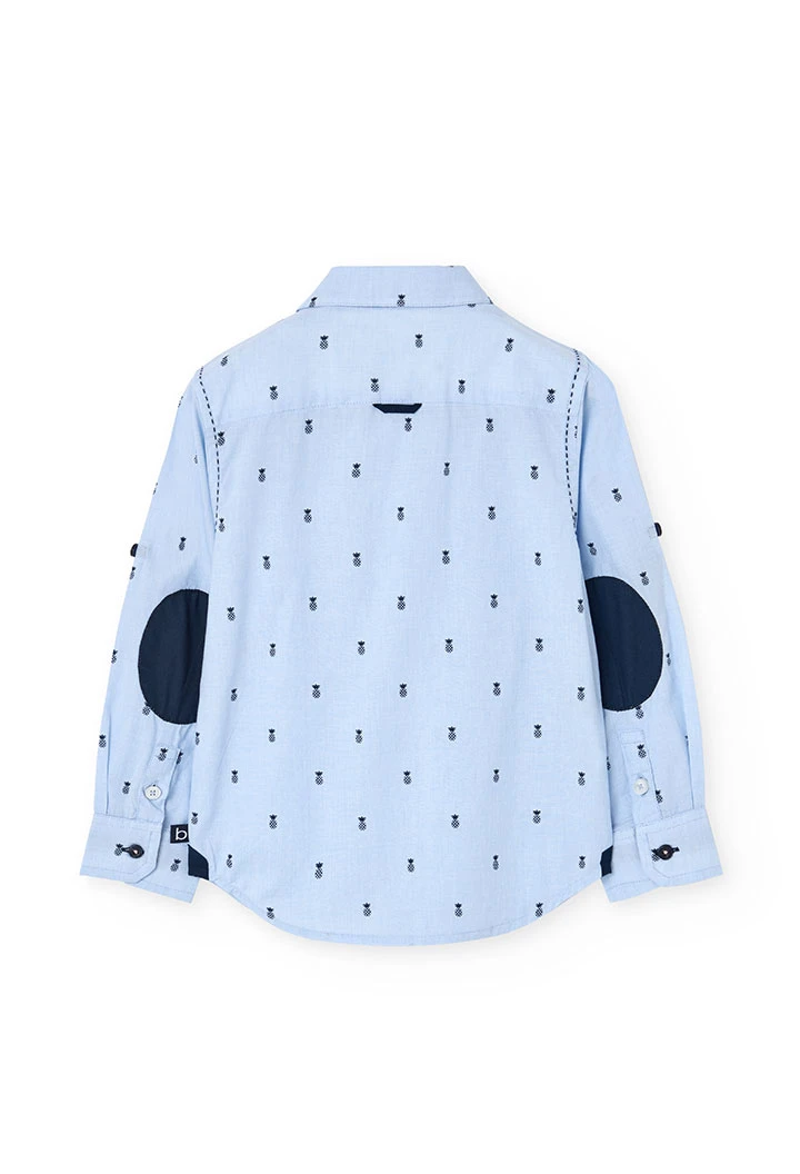 Camisa de fil a fil para criança com estampado em azul-claro