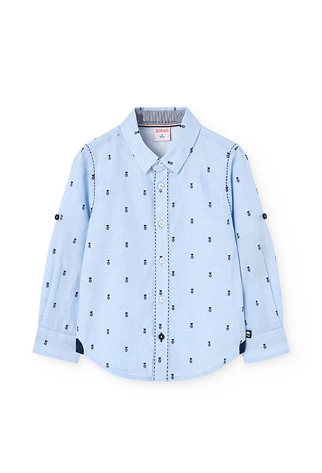 Camisa de fil a fil para niño con estampado en color azul claro