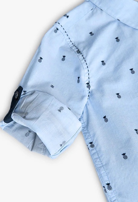 Camisa de fil a fil para niño con estampado en color azul claro