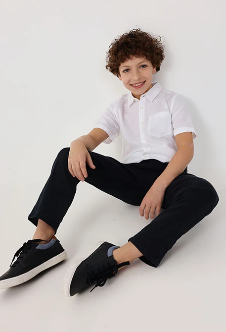 Boy\'s satin trousers in navy blue