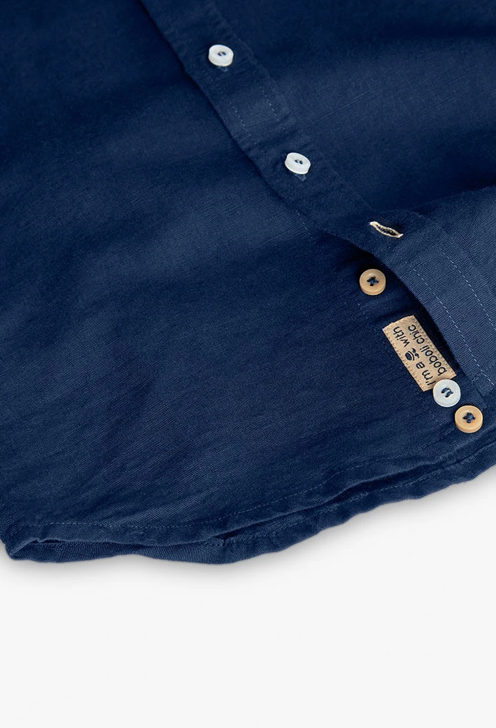 Camisa de lino para niño en color azul marino de manga larga