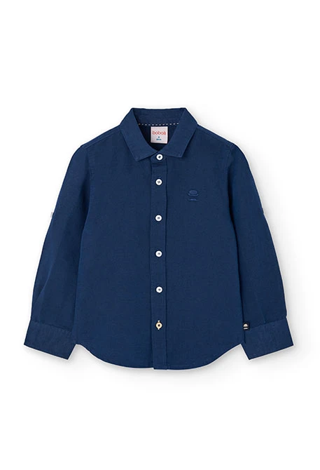 Camisa de lli per a nen en color blau marí de màniga llarga.