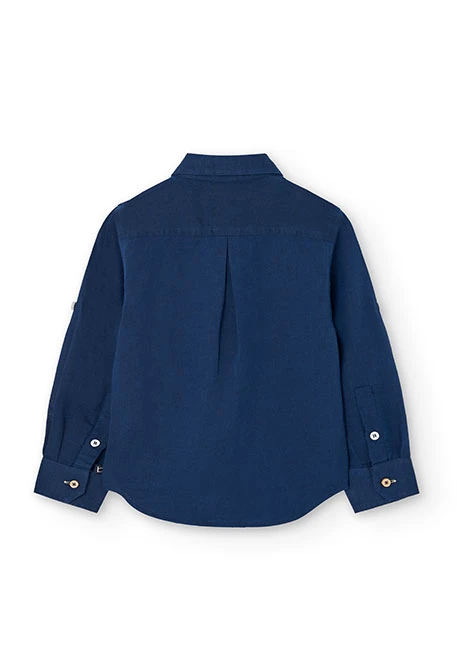Camisa de lli per a nen en color blau marí de màniga llarga.