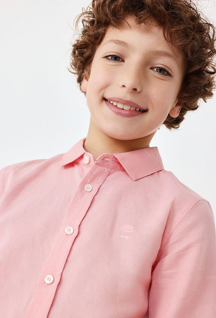 Boys\' long-sleeve pink linen shirt