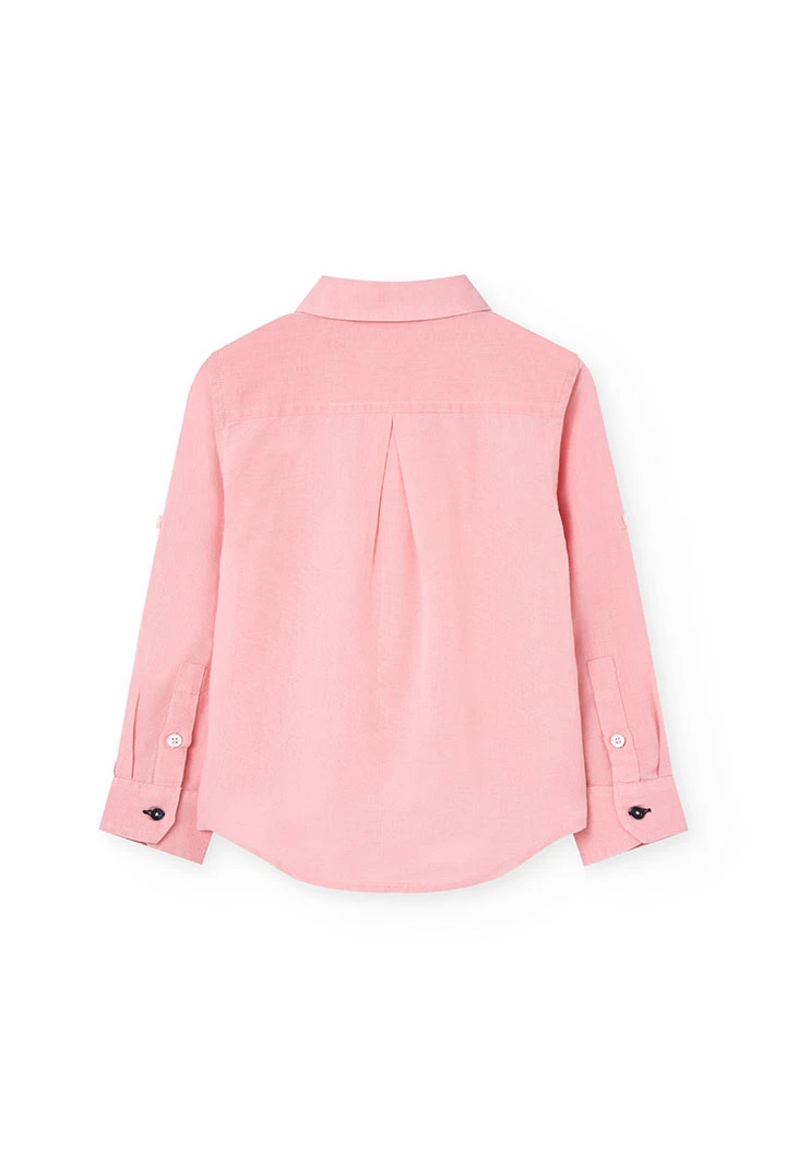 Chemise en lin pour garçon de couleur rose à manches longues.