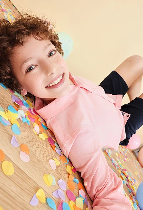 Boys long-sleeve pink linen shirt