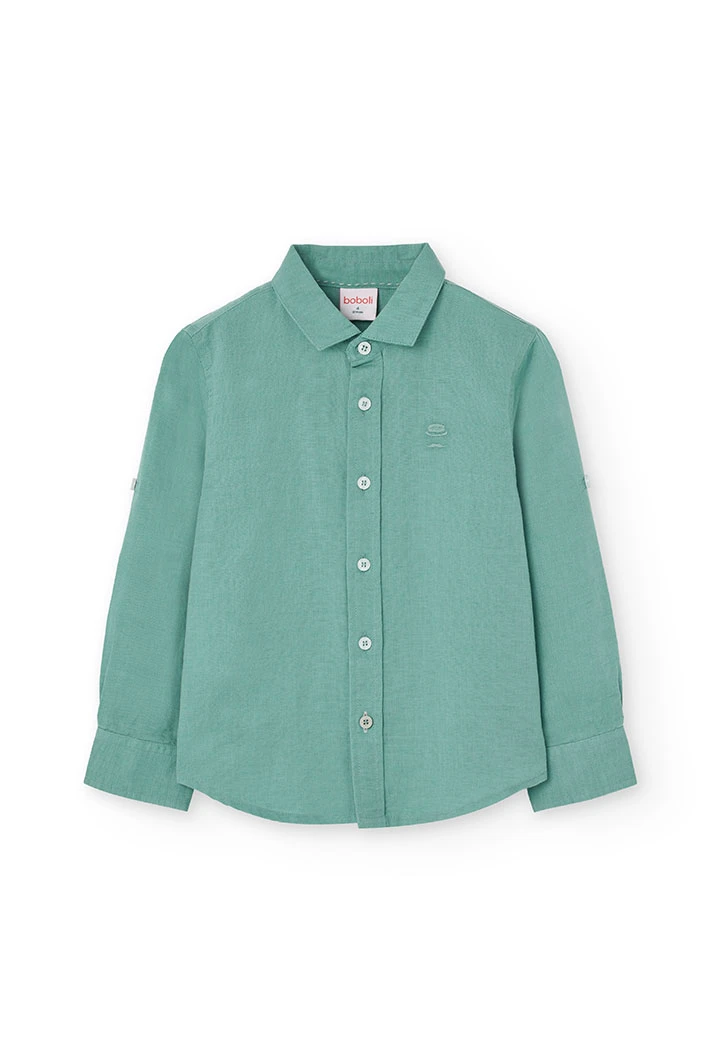 Camisa de lino para niño en color verde manga larga
