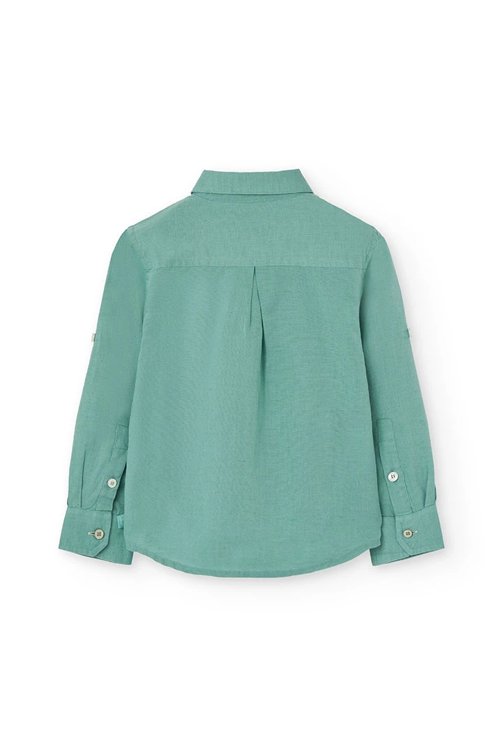 Camisa de lli per a nen de color verd màniga llarga