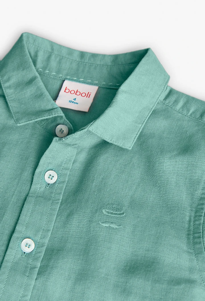 Camisa de lli per a nen de color verd màniga llarga