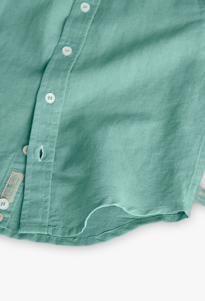 Camisa de lino para niño en color verde manga larga