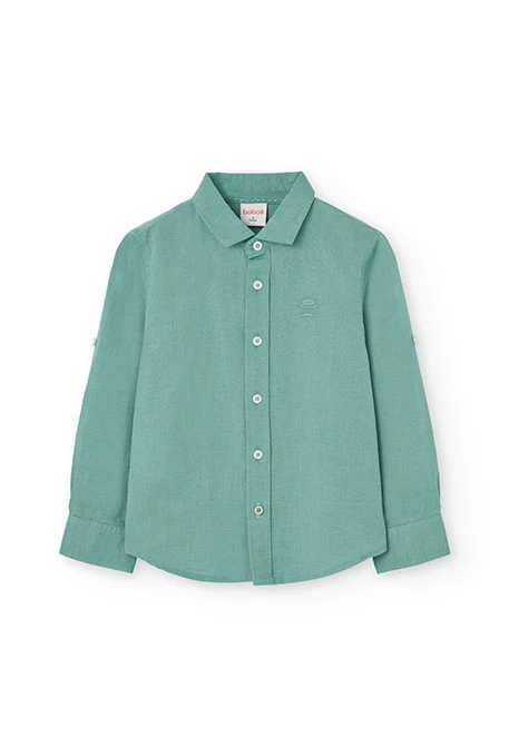 Camisa de lli per a nen de color verd màniga llarga