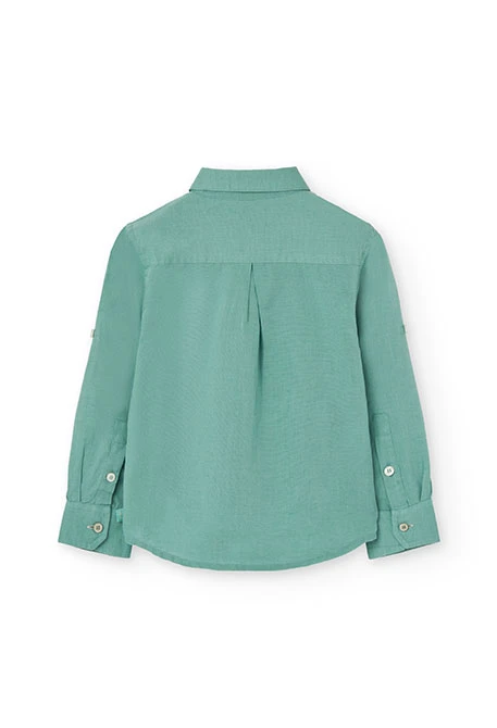 Camicia di lino per bambino in colore verde a maniche lunghe