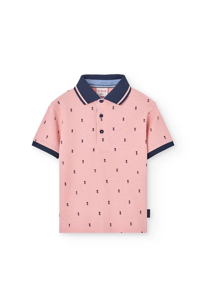 Polo en piqué pour enfant avec imprimé en couleur rose.