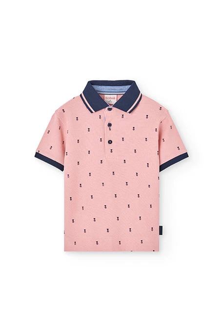 Pólo piqué para criança com estampado em cor de rosa