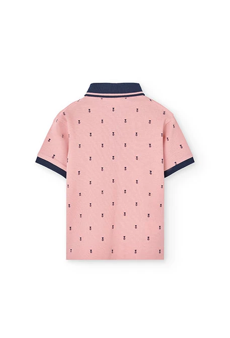 Pólo piqué para criança com estampado em cor de rosa